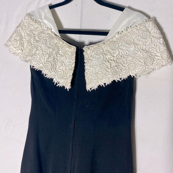Vintage Collections Black Cocktail Dress With Floral Lace Shawl Neckline 10 - Picture 7 of 13